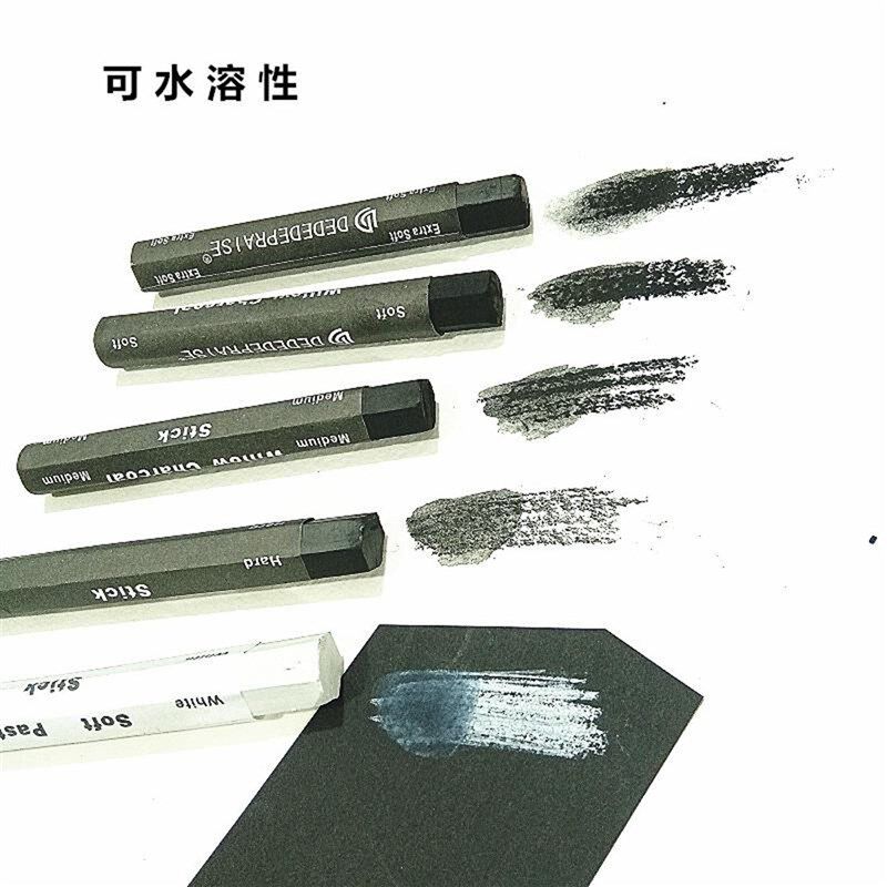 速发柳木炭棒大支全炭棒特软中硬白色搭配素描铺色碳棒5支装铁盒