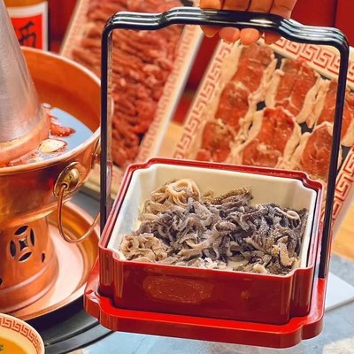 速发创涮特肚北京南门意肉火锅店老北京爆色专用餐具红色手提双层