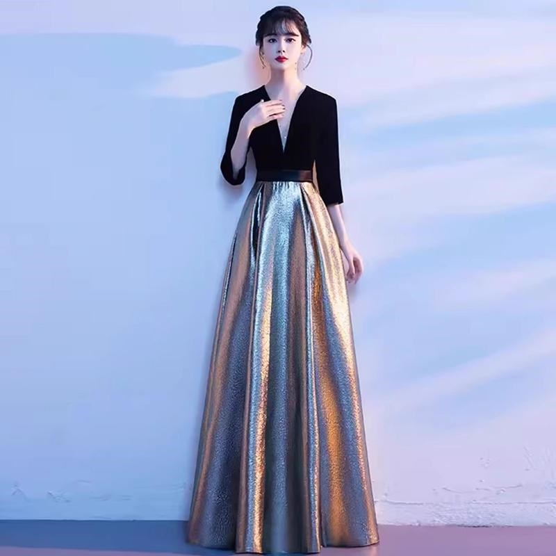 速发主持人晚礼服2024新款高端宴会合唱团演出指挥艺考礼服长裙