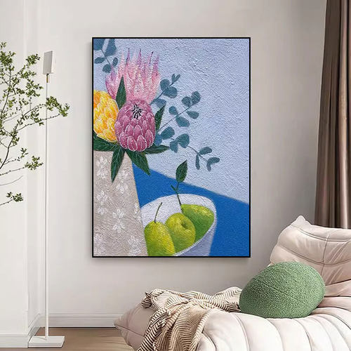 速发小清新法餐植物花水客厅装饰画抽象式厅卉果摆画大芬村玄关挂