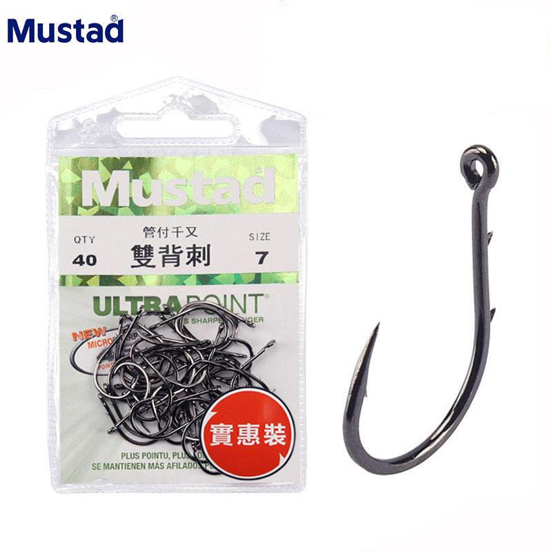 Mustad慕斯达青虫红虫鱼钩管付千又双背刺高碳钢歪嘴海钓黑鱼钩