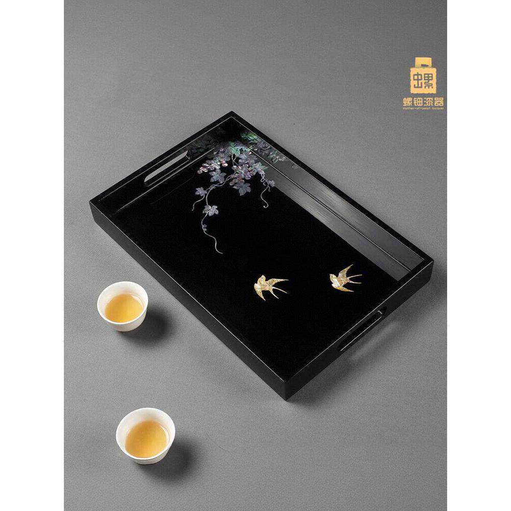 螺钿漆器贝壳茶盘干果收纳盘家用木质水果盘子茶具盘茶叶点心托盘