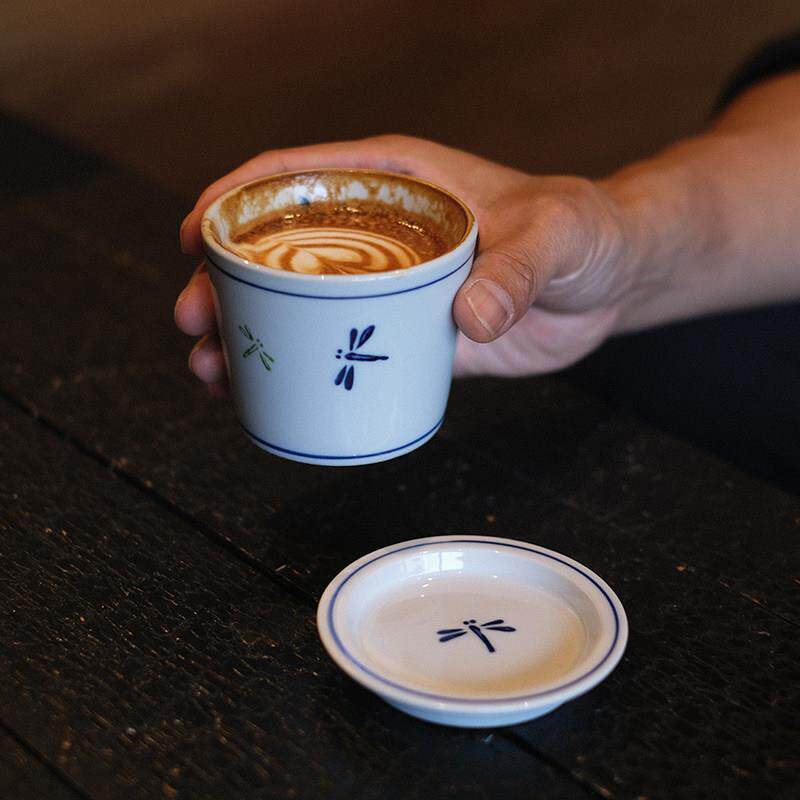 他山集.包邮日式手绘陶瓷蜻蜓平白咖啡杯茶杯手冲杯釉下彩带盖