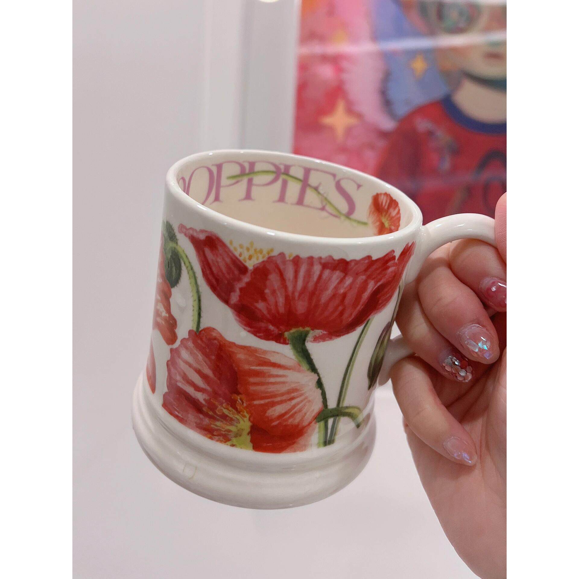 虞美人马克杯高颜值英国系釉下彩陶瓷杯300ml喝水茶杯咖啡 家用杯