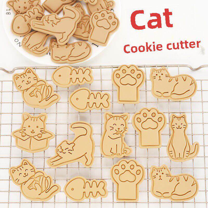 卡通可爱猫咪猫爪饼干模具diy家用烘焙曲奇3d立体按压饼干模具