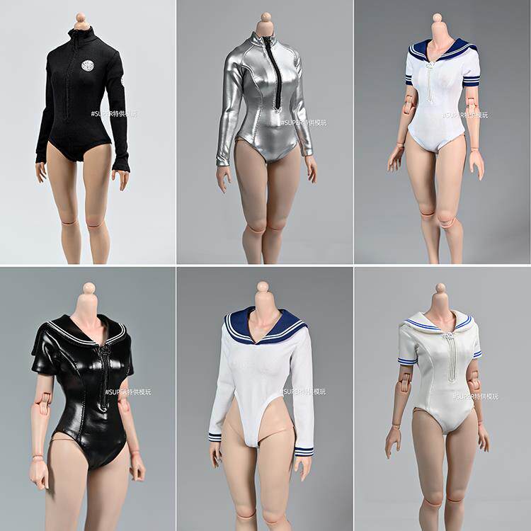 1/6女兵人偶冲浪湿衣潜水服长袖连体半身泳衣服装模型配件