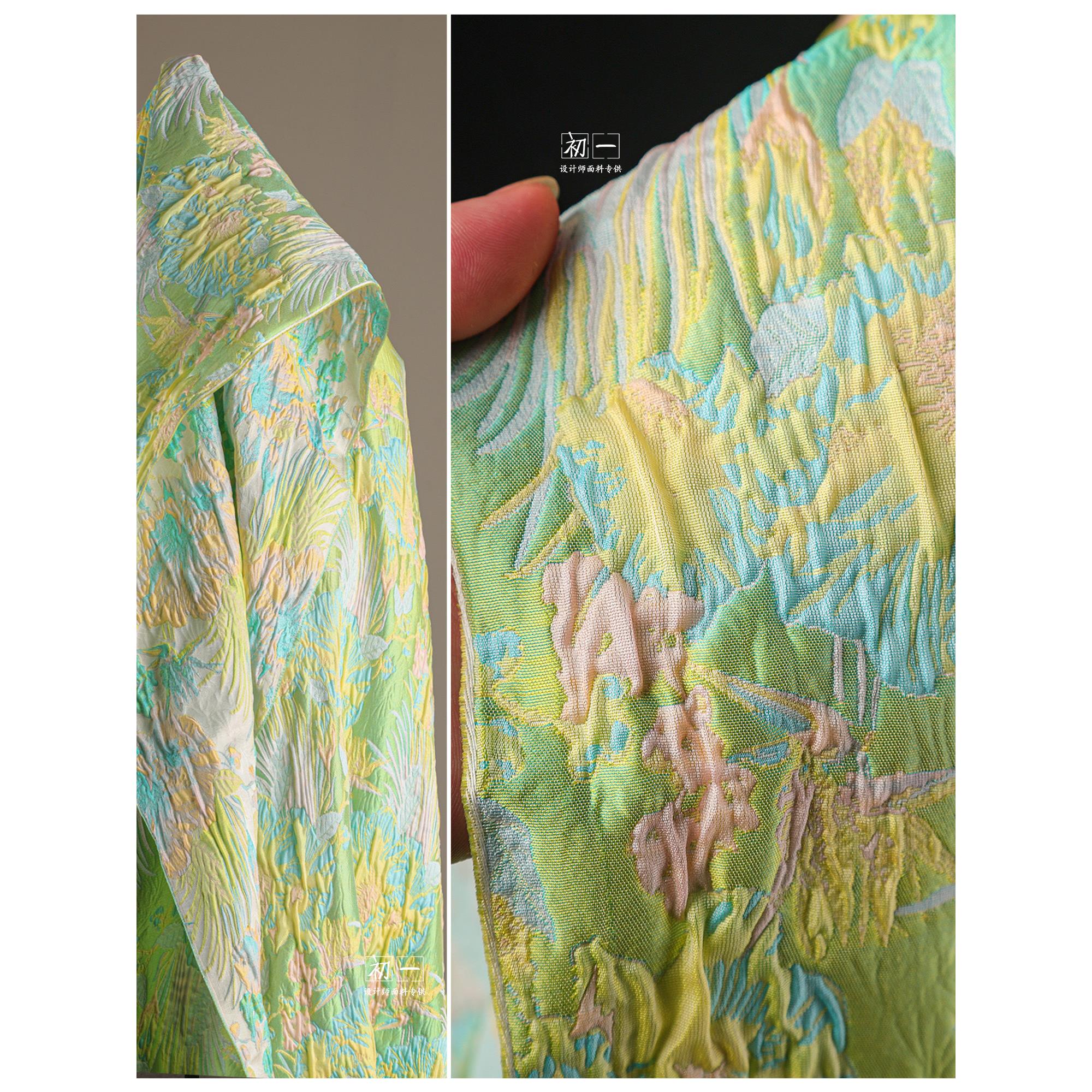 春意百花园提花布料立体花草重肌理外套礼服裙子服装设计师面料