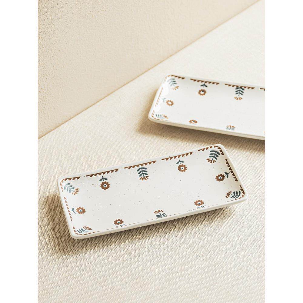 YE HOME 小清新长方盘子陶瓷凉菜盘寿司盘火锅配菜盘家用方盘餐具