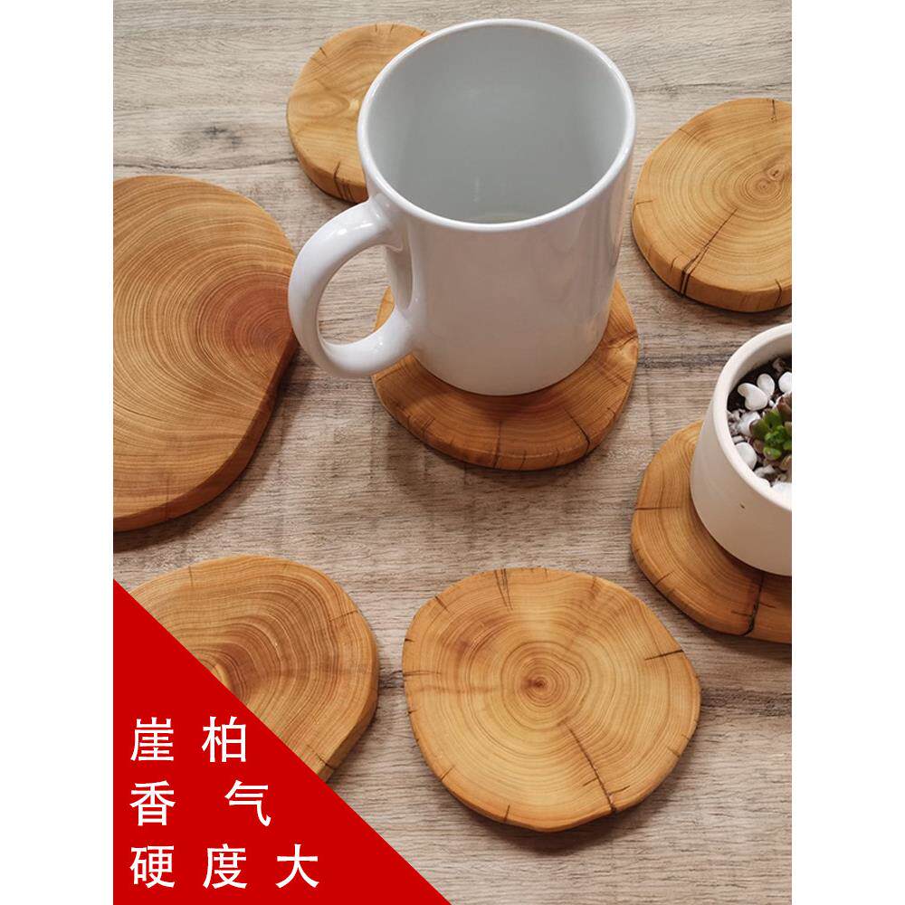 香气年轮木片崖柏木圆木桩绘画雕刻摆件底座茶壶木垫杯垫防烫垫子