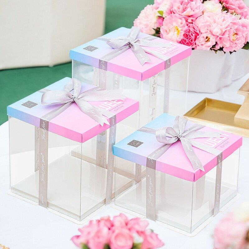 全透明生日蛋糕盒子四4六6八8 10 12寸单双加高网红烘焙包装盒