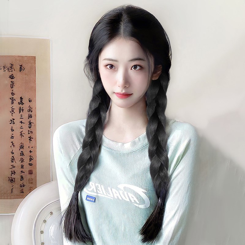 速发假发长发然辫发自长气质甜美减龄中分双马尾麻花直全头套式