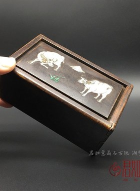 快速发货仿老镶嵌雕刻双牛带机关首饰盒木盒小盒子仿W古木雕储物