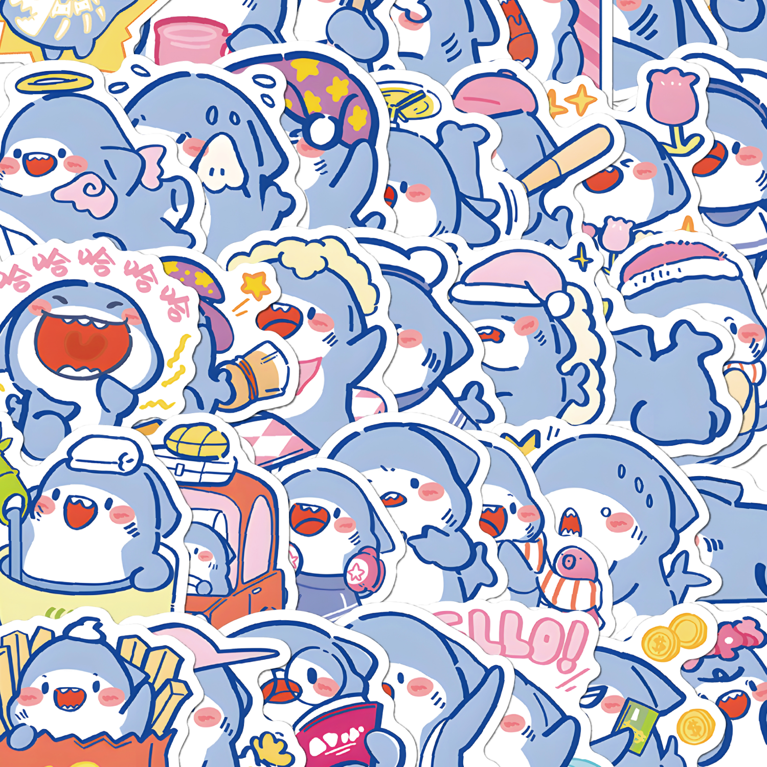 肥肥鲨贴纸可爱卡通q版手账防水