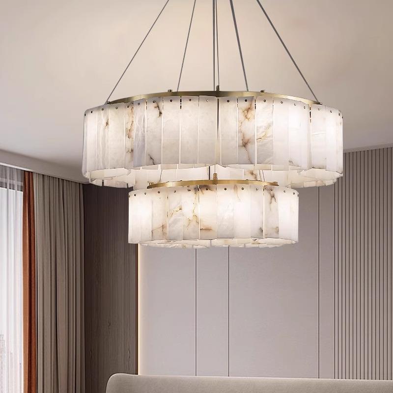 依人相伴轻奢全铜云石客厅吊灯新中式设计师后现代简约餐厅别墅灯