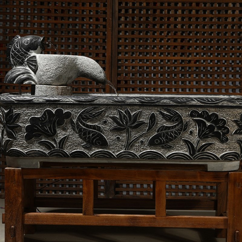 青石鱼缸长方形石槽石雕水槽荷花水缸石缸养鱼石头池客厅流水摆件