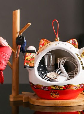 招财猫入户玄关钥匙收纳摆件进门鞋柜创意乔迁开业礼品前台装饰品