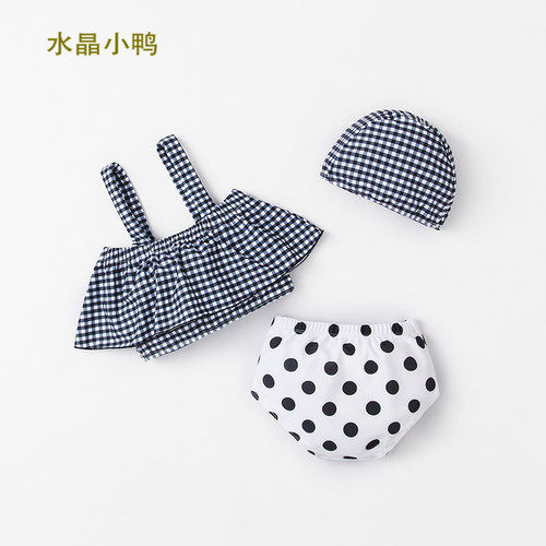 儿童泳衣女孩女童2022新款可爱分体泳衣蝴蝶结格子宝宝游泳衣套装