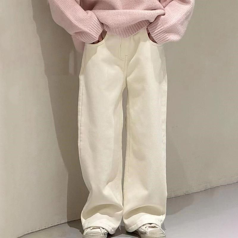 女童2025春季白色窄版直筒裤阔腿地裤蝴蝶结阔腿裤牛仔裤子儿童装,童装/婴儿装/亲子装,儿童牛仔裤,淘宝优惠券,粉丝福利购,淘宝优惠卷