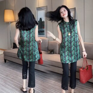 国风气质衬衫女2025夏季新款高档修身显瘦盘扣中长款无袖开叉上衣