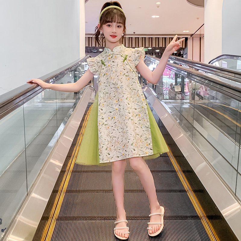 女童连衣裙2023新款夏季儿童汉服洋气旗袍公主裙大童夏装女孩裙子