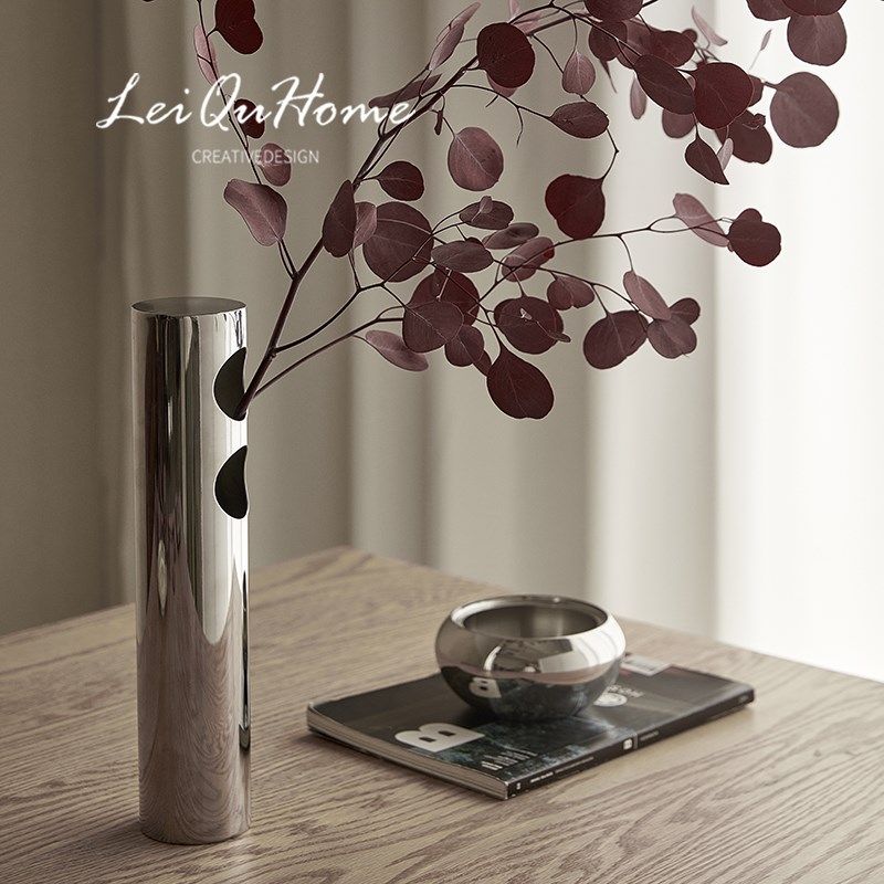 LeiQuHome 侘寂风不锈钢花瓶北欧插干鲜花器客厅餐桌摆件乔迁礼物,家居饰品,花瓶,淘宝优惠券,粉丝福利购,淘宝优惠卷