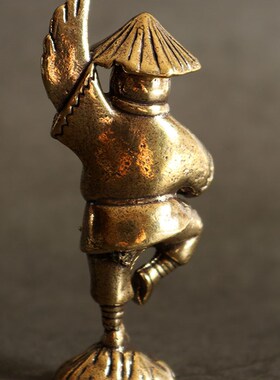 黄铜实心纯铜小摆件桌面手把件功夫鸡茶道茶宠雕铸古玩小铜器