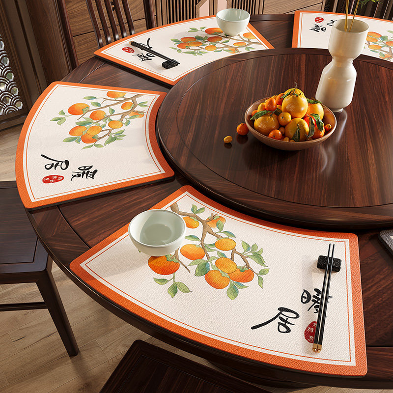 新中式圆桌扇形桌垫复古餐垫感高级感防水防油免洗隔热垫茶水杯垫,居家布艺,餐垫,淘宝优惠券,粉丝福利购,淘宝优惠卷
