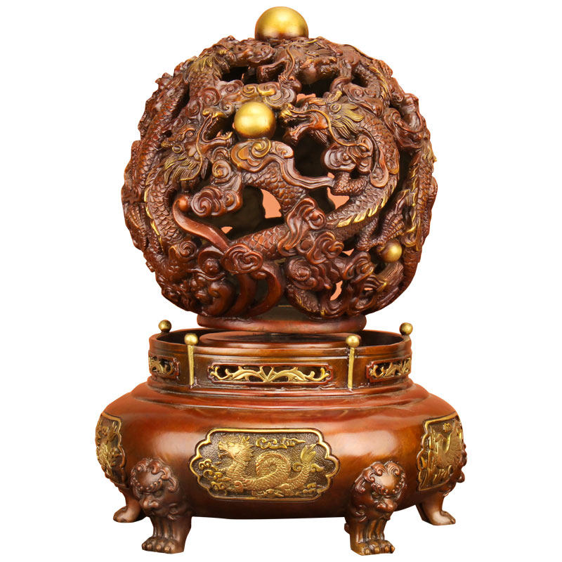 《九龙戏珠》九转乾坤铜鼎摆件纯黄铜时来运转公司开业招财工艺品