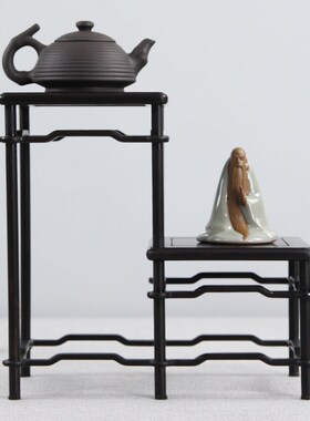 黑檀小博古架创意工艺品摆件家居饰品紫砂茶壶架茶具架实木多宝阁