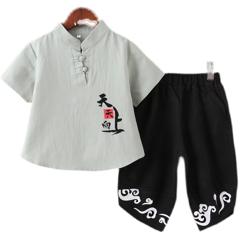 儿童唐装男童汉服中国风套装夏季复古装宝宝民族服装短袖少爷服