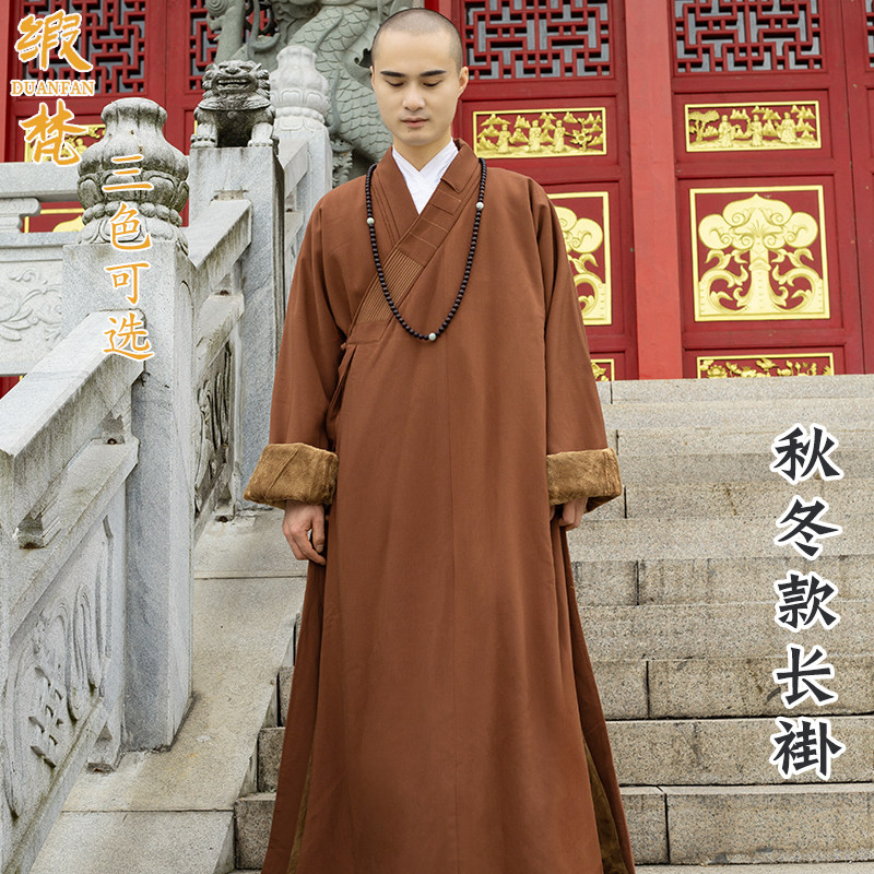缎梵加厚僧服秋冬季加绒长短褂男女款僧衣保暖套装毛绒灰色罗汉褂