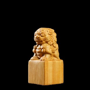 黄杨木狮子印章木雕手把件办公室桌面工艺品摆件汽车饰品抓周官印