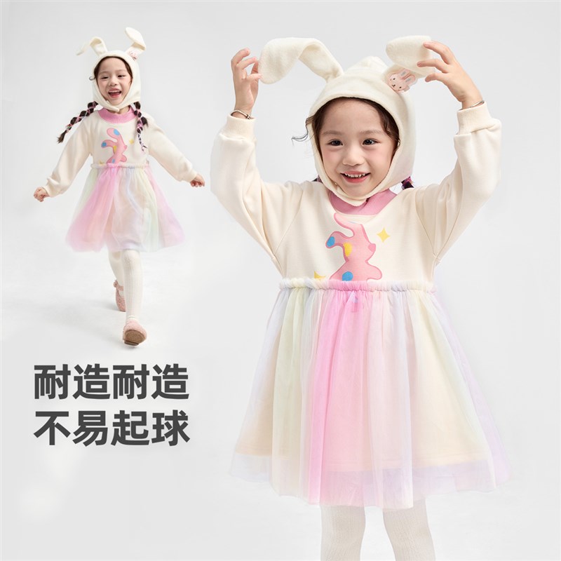 女童裙子冬季宝宝连衣裙加绒加厚婴儿网纱裙新款小童童装儿童冬装