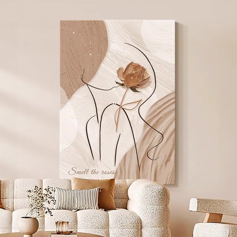 原木奶油风客厅装饰画轻奢大气沙发背景墙挂画抽象艺术高级感壁画