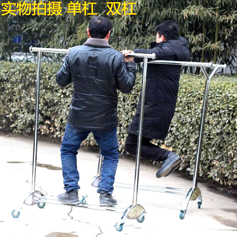 速发服装店衣架展示架龙中伸缩折叠移门架带轮单杠双杠落地动岛侧