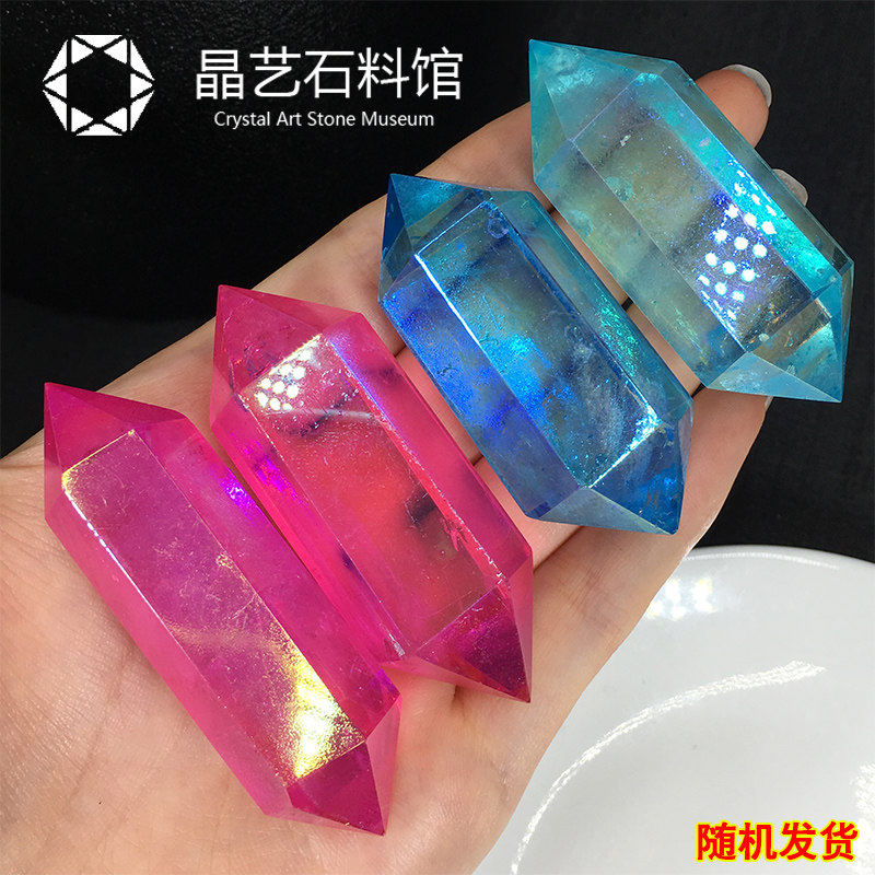 现货电镀彩色天然白水晶双t尖六棱柱AB彩红绿色家居客厅玄关办公
