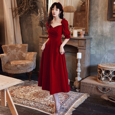 现货速发孕妇敬酒服新娘2022新款酒红色平时可穿高腰结婚回门礼服