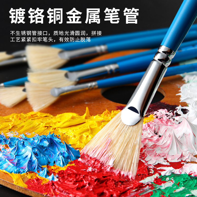 速发油画笔扇形笔尼龙毛水粉笔鱼尾美术色彩水彩丙烯油画笔联考套