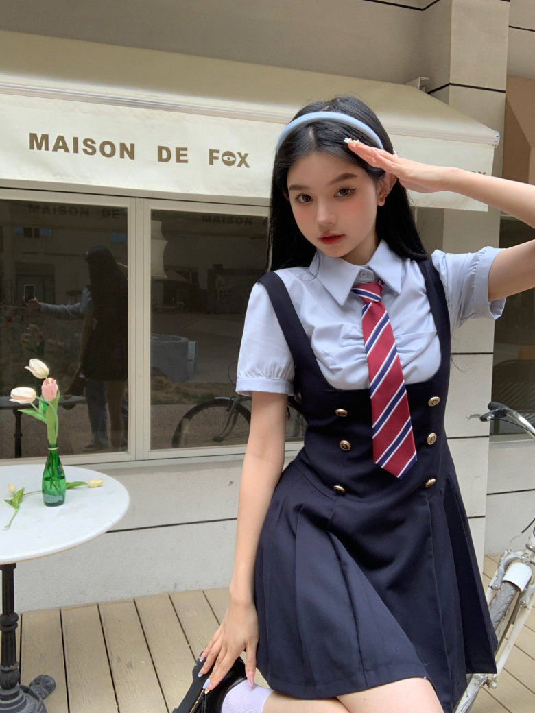 速发大码装假子件学院风连衣裙夏季两款裙新微遮肚子短裙