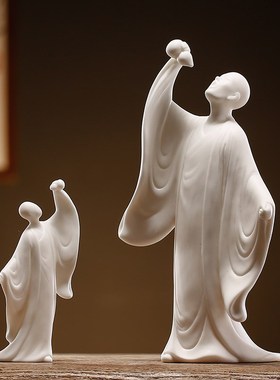 速发创意办公新摆件室中式客厅书陶茶道茶几房瓷人物禅意摆设家居