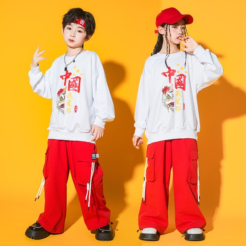 速发国潮儿童出旦街舞演元服i童嘻哈h男phop童宽松爵士舞蹈潮服套