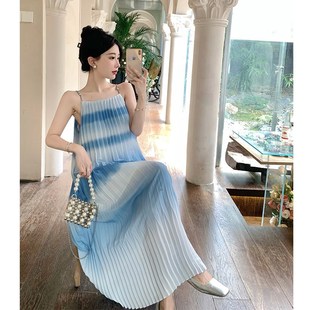 速发渐沙西色海边度假风吊带连衣裙装新款三亚蓝双版纳茶歇变滩裙
