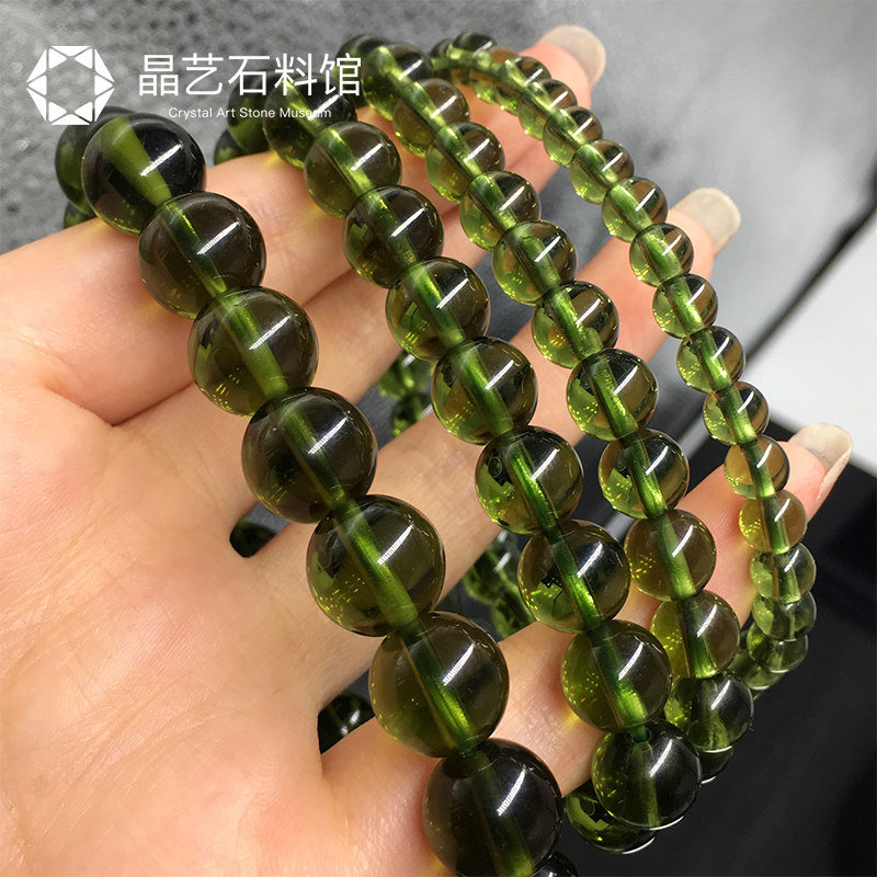 速发水晶原石捷克绿陨石手链手串原石打磨男款情侣饰品送长辈