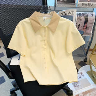 衣级感拼色宽松学生上衣 2520新款 速发法式 别致衬高夏季