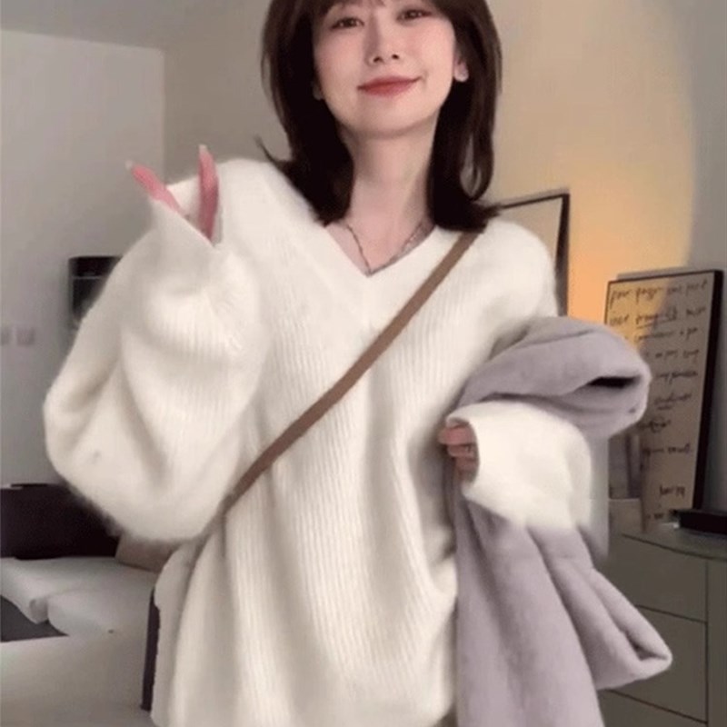 速发奶fufu慵v白色懒领套头毛衣内冬秋搭高级感软糯打底针织衫上