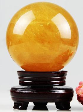 《四方来财》天然黄水晶球领导礼品开业家装饰品办公室摆件客厅