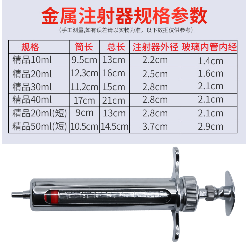 精品兽用金属注射器不锈钢猪用疫苗注射器牛羊注射大容量针筒针管