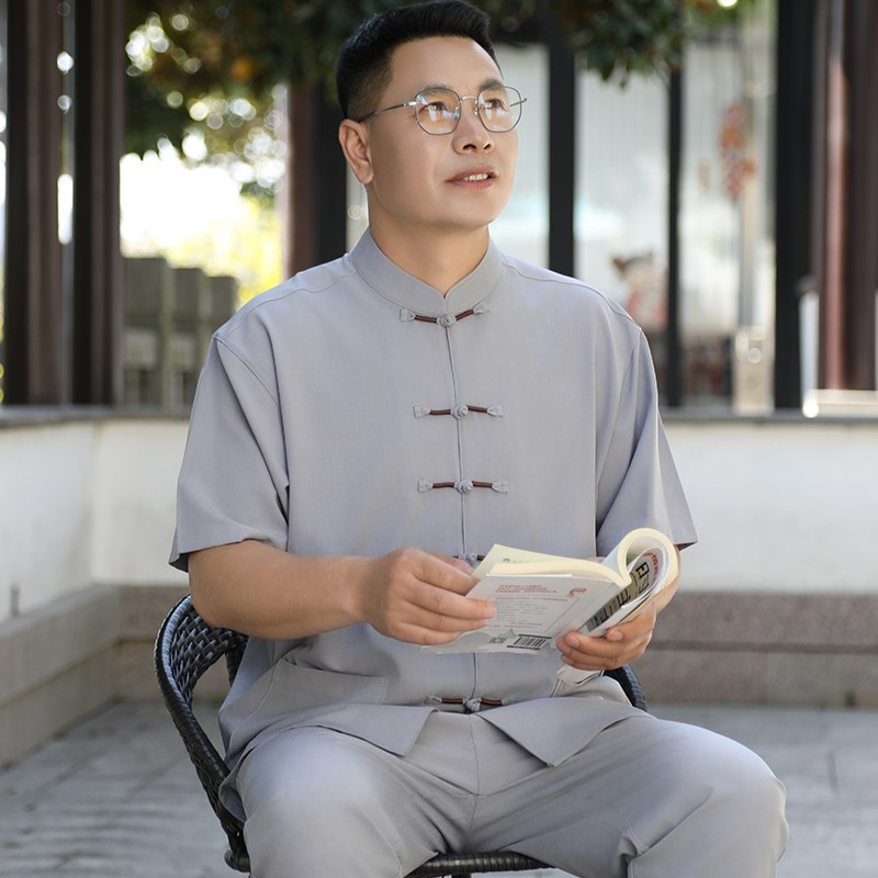 好货唐装男款中老年人爸爸夏装套装中国风婚宴短袖爷爷衣服60岁70