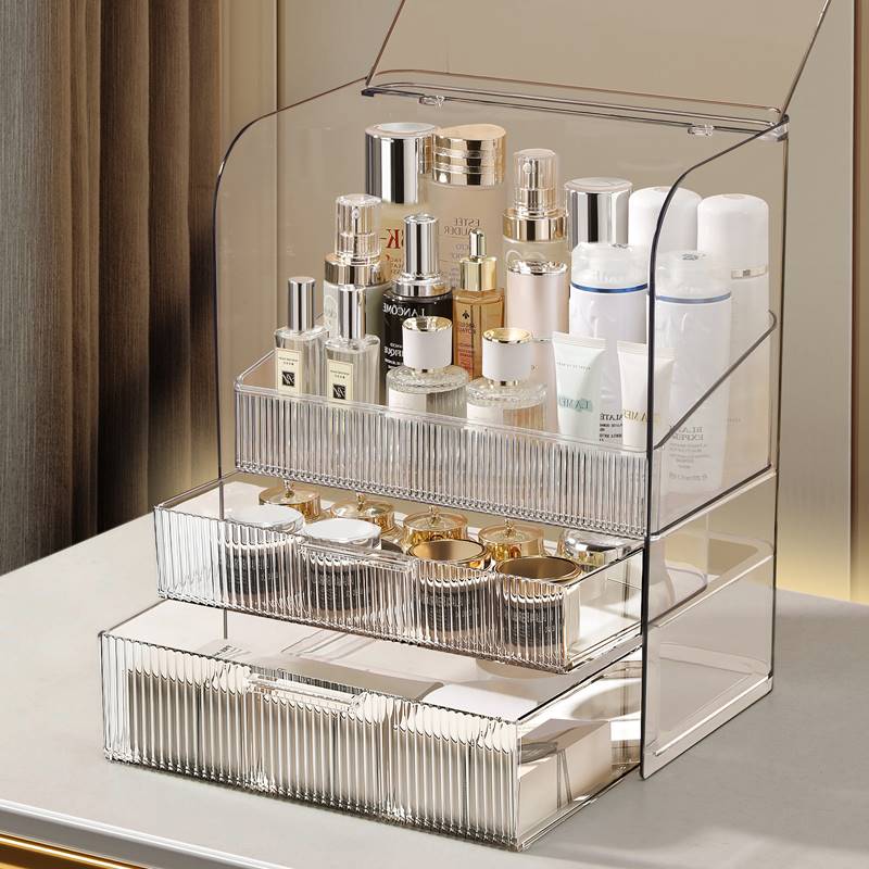 化妆品收纳盒桌面防尘化妆台护肤品口红置物架透明压克力整理箱柜