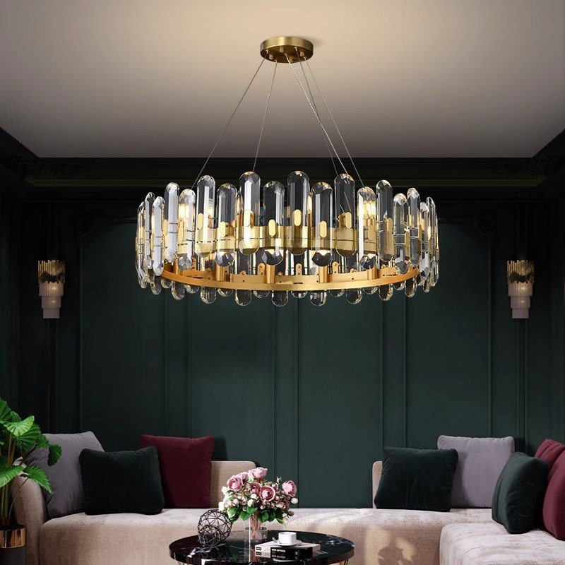 速发奢菲雅 后形铜轻奢水晶吊顶 设计师圆全别墅客厅餐厅吸灯灯